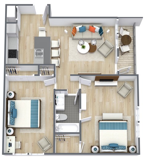 Floor plan for 2 beds, 1 bath, 915 sqft